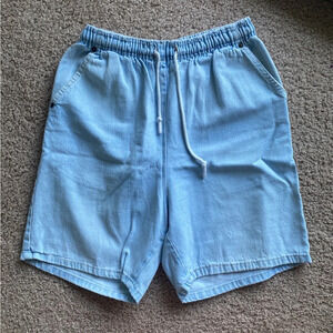 VINTAGE light denim drawstring Shorts - medium - adjustable waist pockets retro